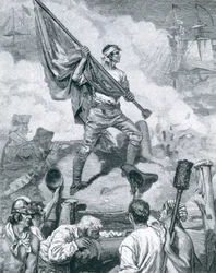 Sergeant Jasper in der Schlacht von Fort Moultrie, 28. Juni 1776, Illustration aus 